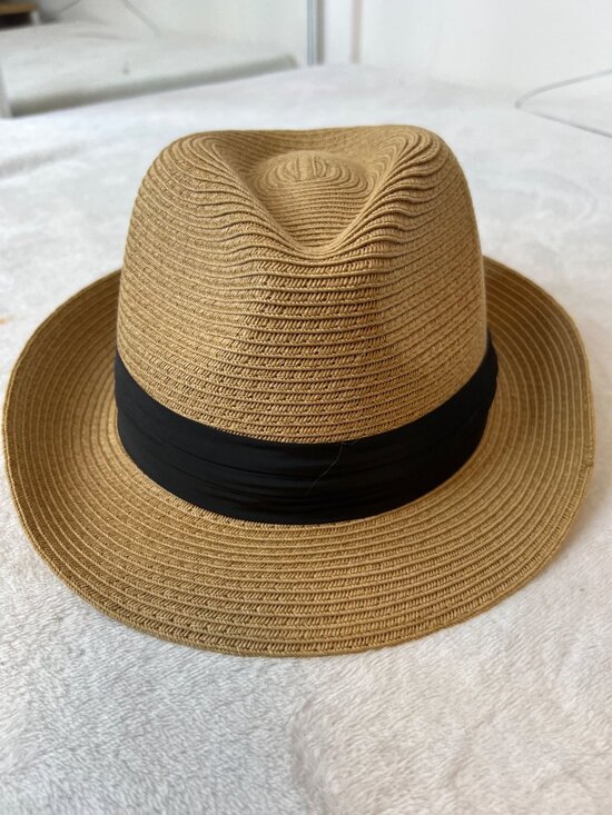 FURTALK Straw Boater Hat M/L Tan Paper Braid Sun Hat w/ Black Ribbon Unisex main image 6